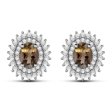 Dazzling Dianna Style Natural Oval Smoky Quartz Sterling Silver Stud Earrings